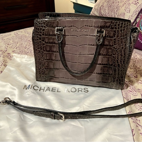 Michael Kors Large “Selma” Satchel in Gray Ombre Embossed Croc Leather. EUC! - Picture 2 of 16